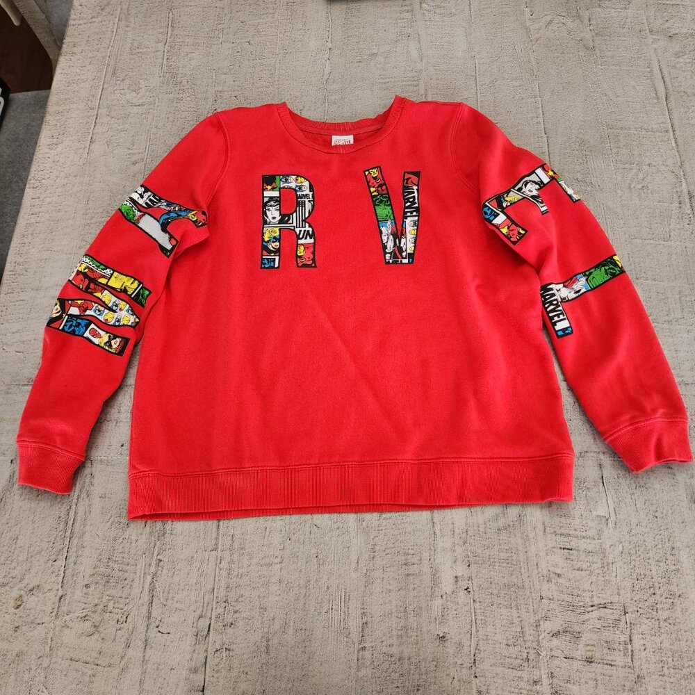 Marvel‎ Comic Fill Logo Pullover Sweatshirt Crewneck Womens size XL in Red